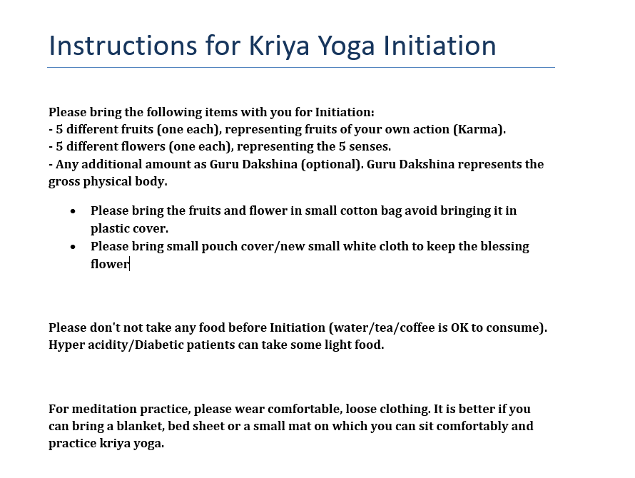 Instruction for Kriya Initiation